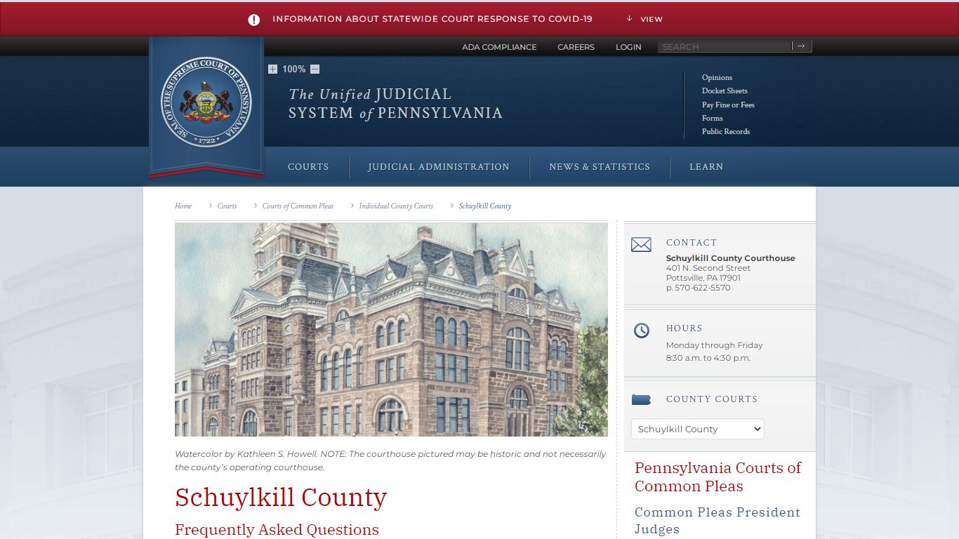 Schuylkill County | Individual County Courts | Courts of Common Pleas ...